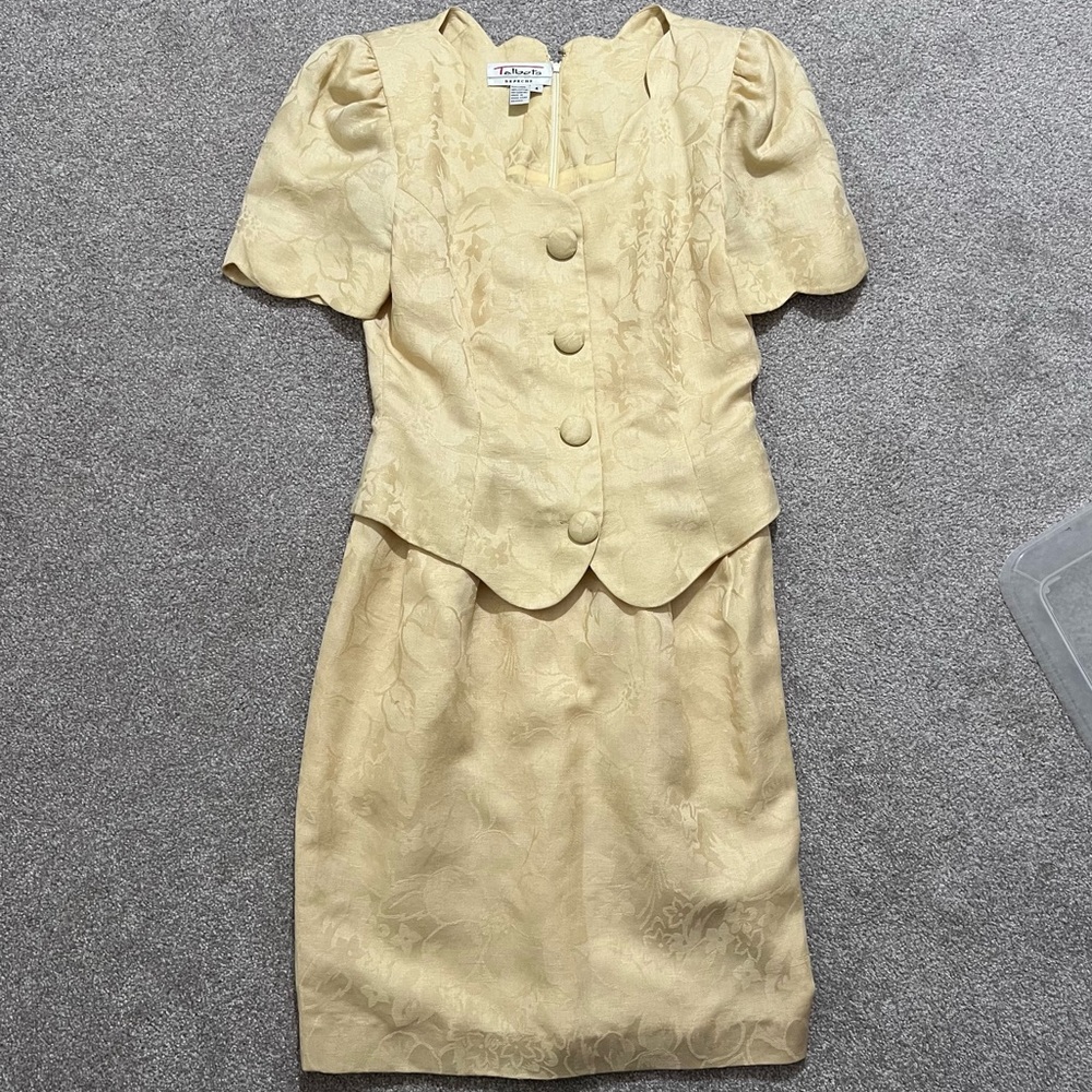 Vintage Talbots Depeche Yellow Dress Floral Jacquard